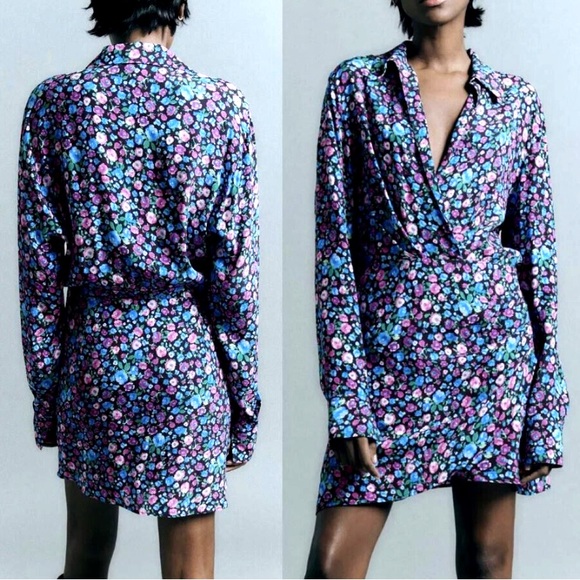 Zara Tops - NWT Zara Faux wrap Floral V-Neck Wrap Dress size XS